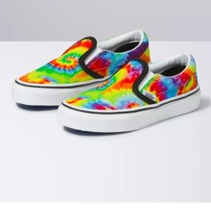 Vans Kids' 7 Spiral Tie Dye Classic Slip-On Shoes Rainbow Neon Canvas